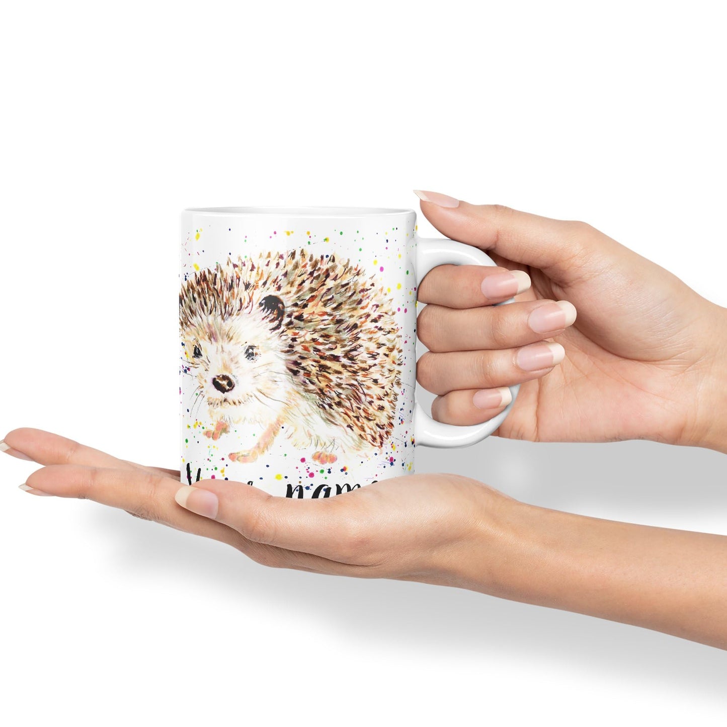 Vixar Personalised with Your Text Hedgehog British Wildlife Watercolour Art Coloured Ceramic Mug Cup Gift 330ml 11oz Custom Work Office Tea Coffee (h2)