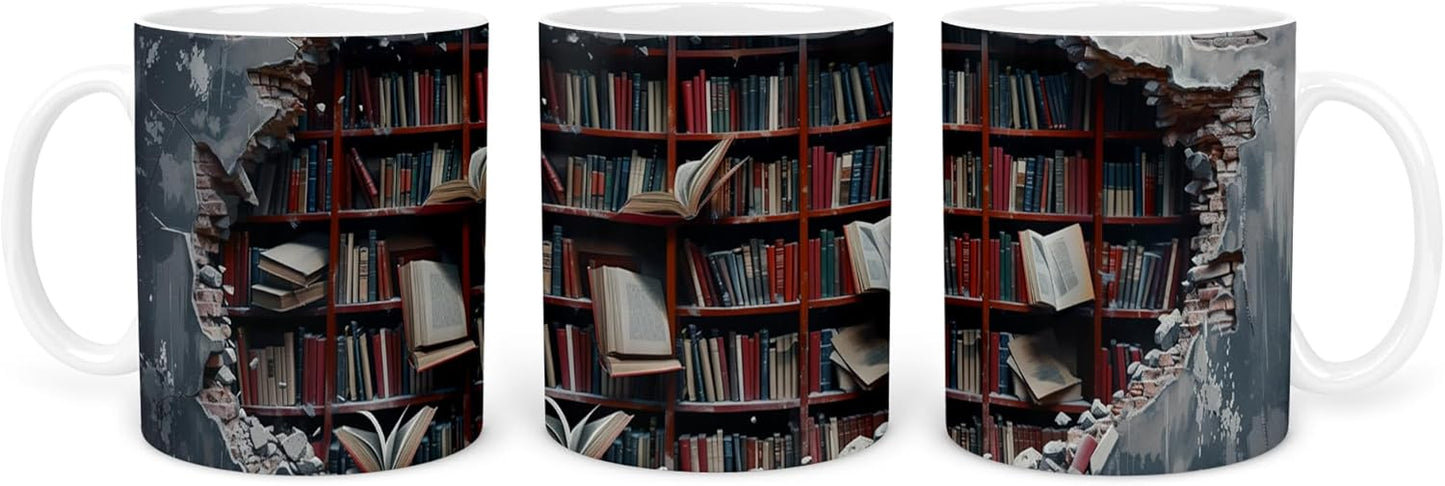 Vixar Book Wall Mug Ceramic Mug Cup Gift for Reading Lovers, 10oz V1