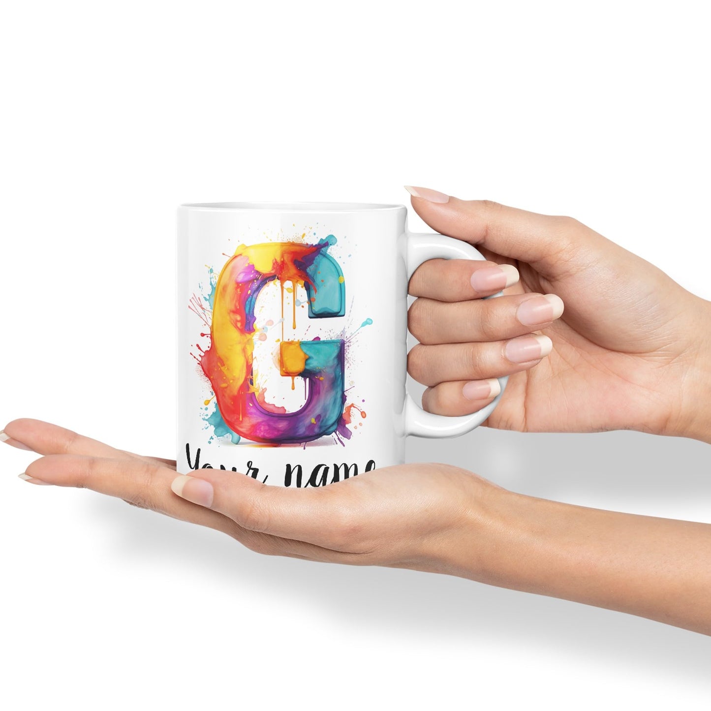 Personalised Letter G mug, Alphabet cusomized custom your Letter G Monogram watercolour Ceramic Coloured Mug Cup for Tea Coffee Hot brew 330ml 11Oz Gift