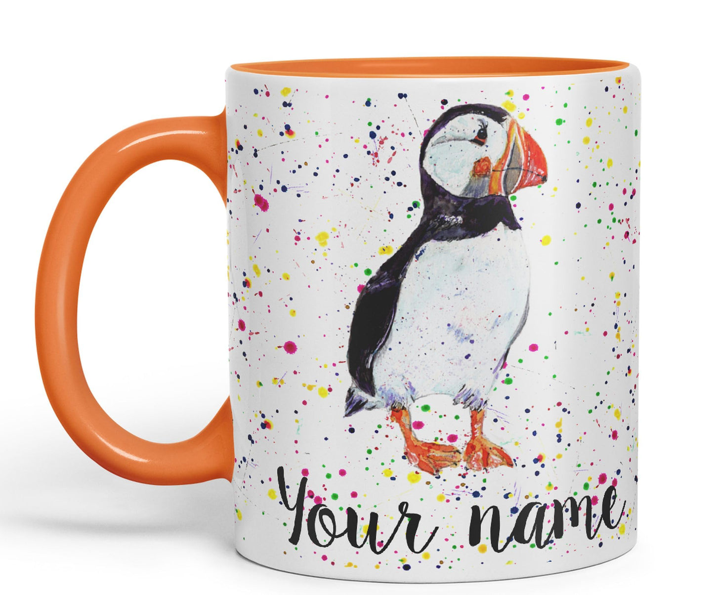 Vixar Personalised with Your Text Puffin Bird Animals Watercolour Art Coloured Ceramic Mug Cup Gift 330ml 11oz Custom Work Office Tea Coffee (O2)