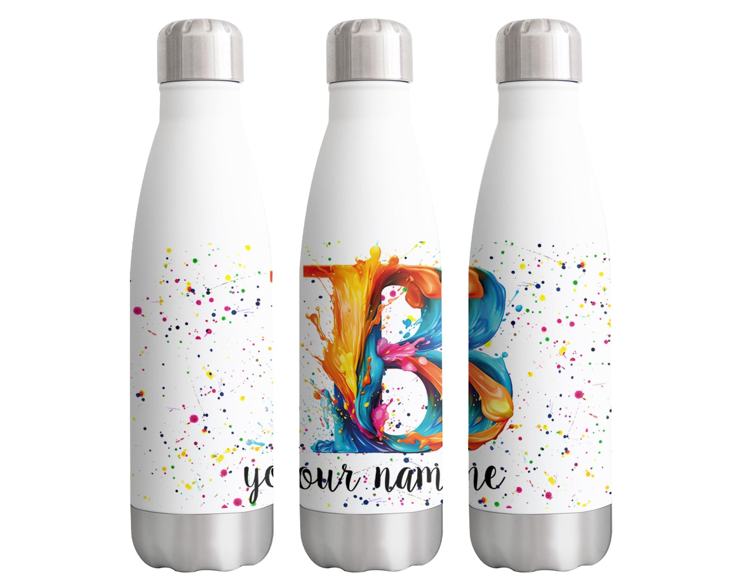 Personalised Letters A-Z Alphabet Monogram Watercolour Bottle Custom Personalized double Wall insulated Stainless steel sport Drinks 500ml