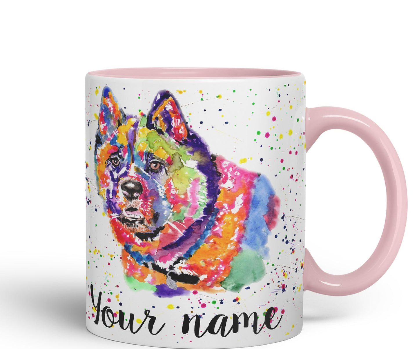 Vixar Personalised with Your Text Akita Dog pet Watercolour Art Coloured Ceramic Mug Cup Gift 330ml 11oz Custom Work Office Tea Coffee