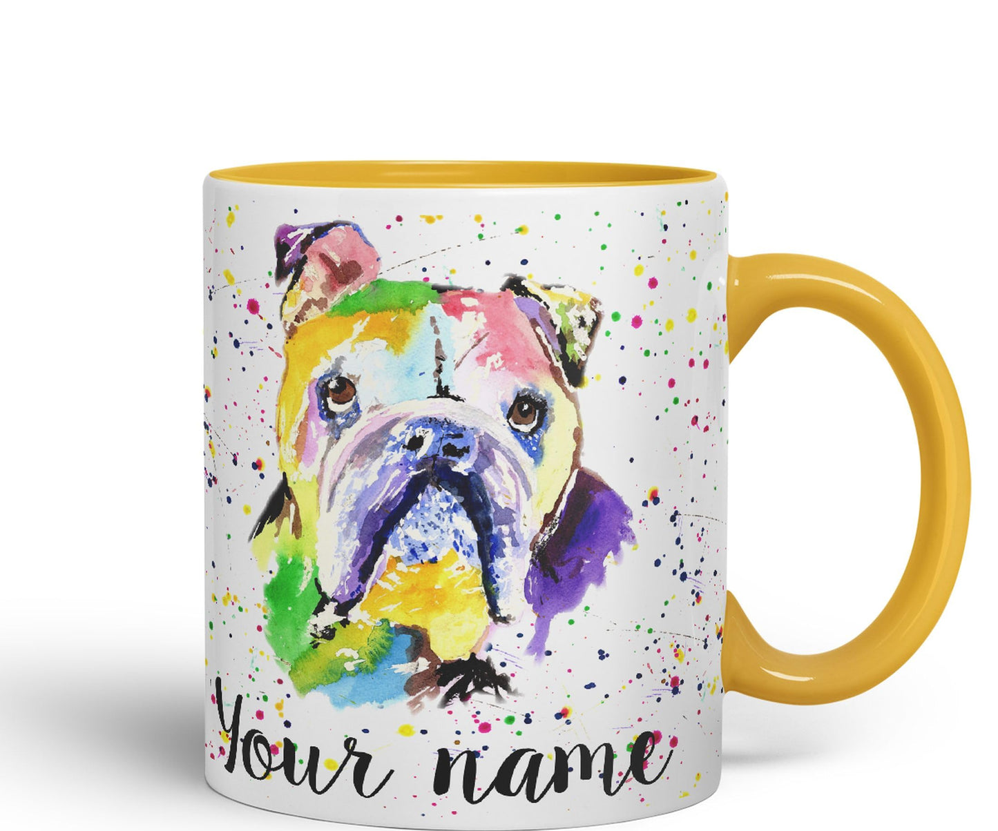 Vixar Personalised with Your Text Bully British Buldog Dog Pet Animal Watercolour Art Coloured Ceramic Mug Cup Gift 330ml 11oz Custom Work Office Tea Coffee