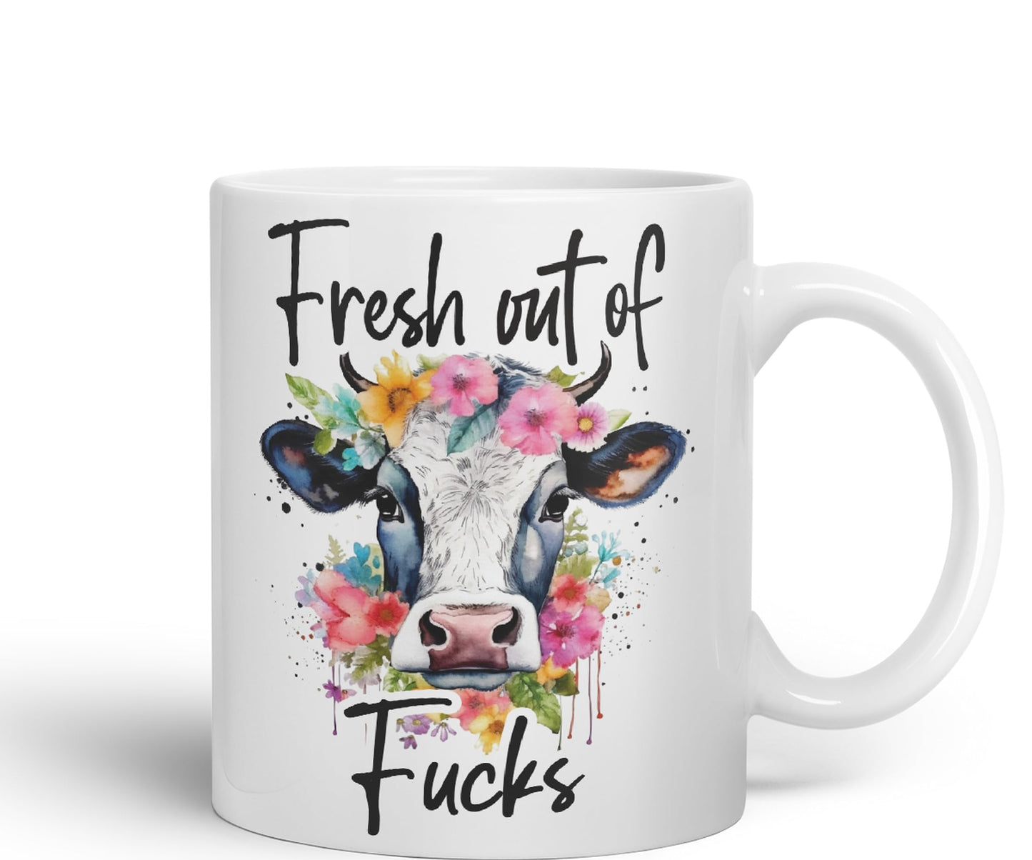 Fresh Out of Fu Cow Joke sarkasm Sarcastic Ceramic Coloured Mug Cup for Tea Coffee Hot Brew 330ml 11Oz Gift