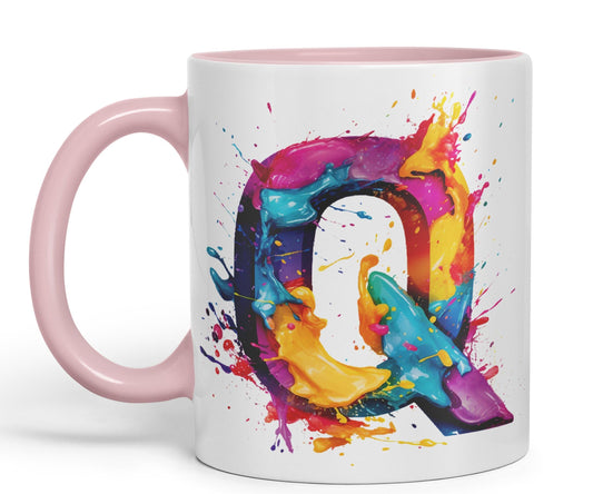 Letter Q mug, Alphabet Letter Q Monogram watercolour Ceramic Coloured Mug Cup for Tea Coffee Hot brew 330ml 11Oz Gift