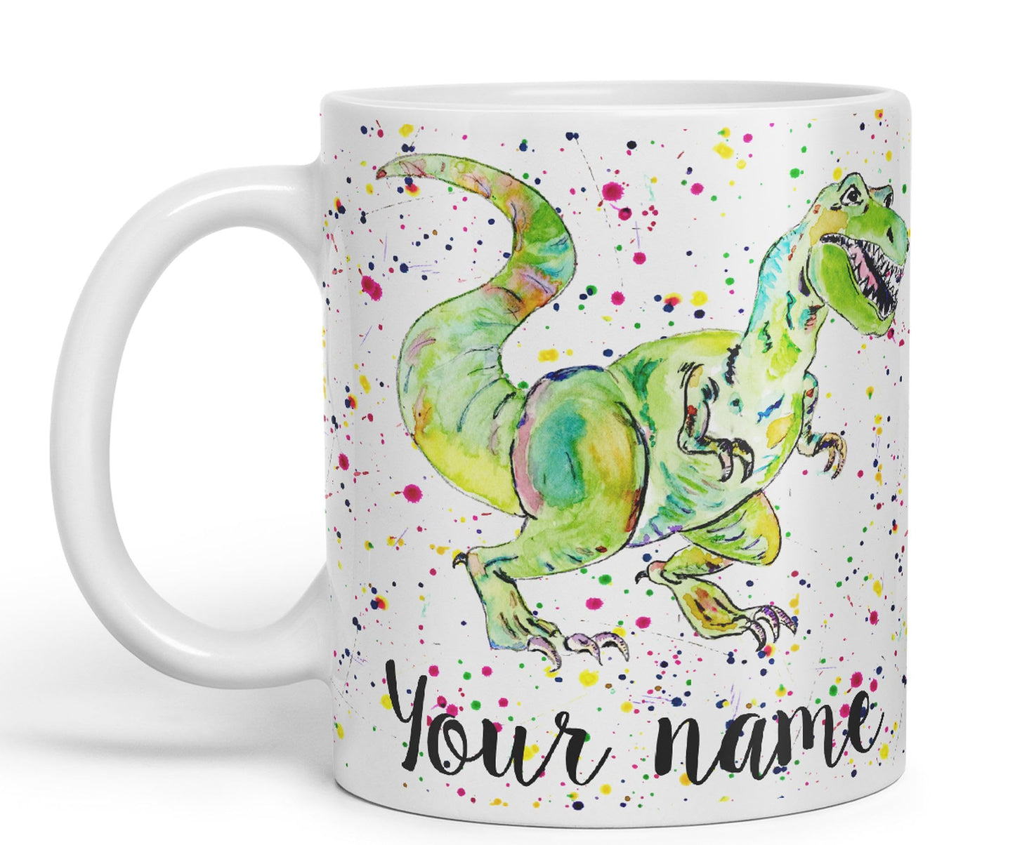 Vixar Personalised with Your Text Dinosaur Tyrannosaurus T-Rex Art Coloured Ceramic Mug Cup Gift 330ml 11oz Custom Work Office Tea Coffee