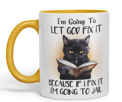 Vixar I'm Going to LET GOD FIX IT, Cats Sarcastic Joke Ceramic Coloured Mug Cup for Tea Coffee Hot Brew 330ml 11Oz