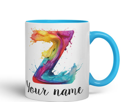 Personalised Letter Z mug, Alphabet cusomized custom Letter Z Monogram watercolour Ceramic Coloured Mug Cup for Tea Coffee Hot brew 330ml 11Oz Gift