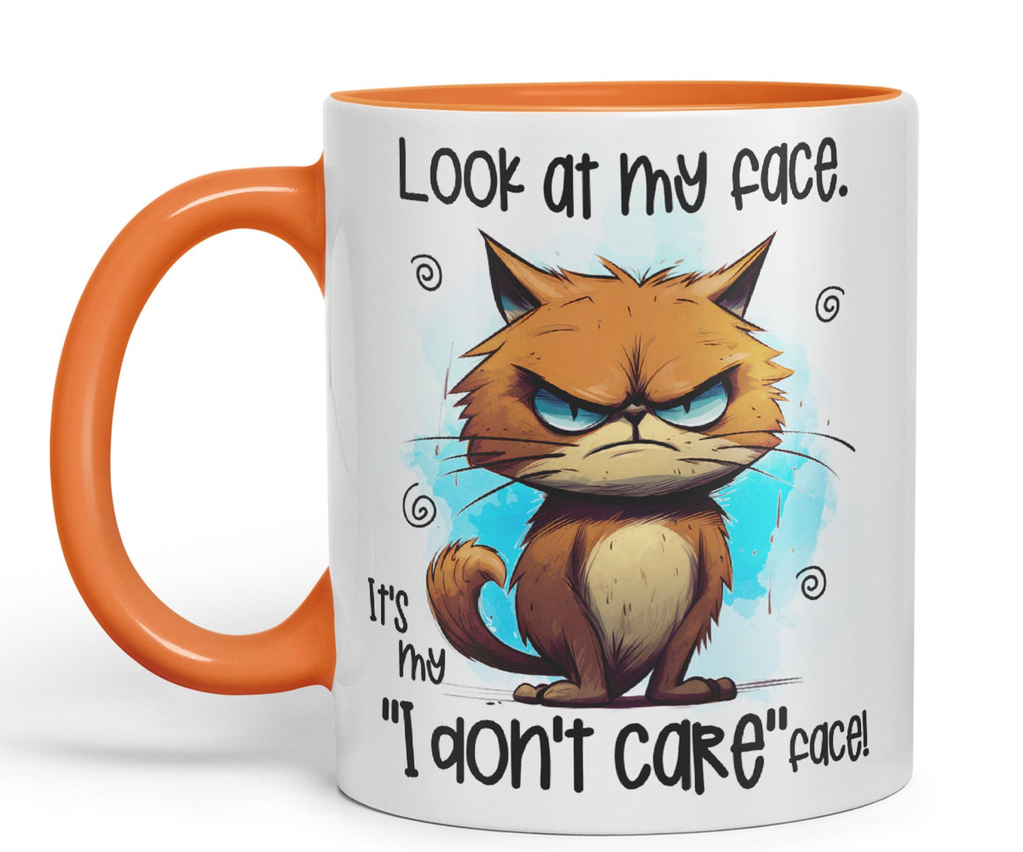 Look at My face, It's My ''I Don't Care'' face, cat Joke sarkasm Sarcastic Ceramic Coloured Mug Cup for Tea Coffee Hot Brew 330ml 11Oz Gift