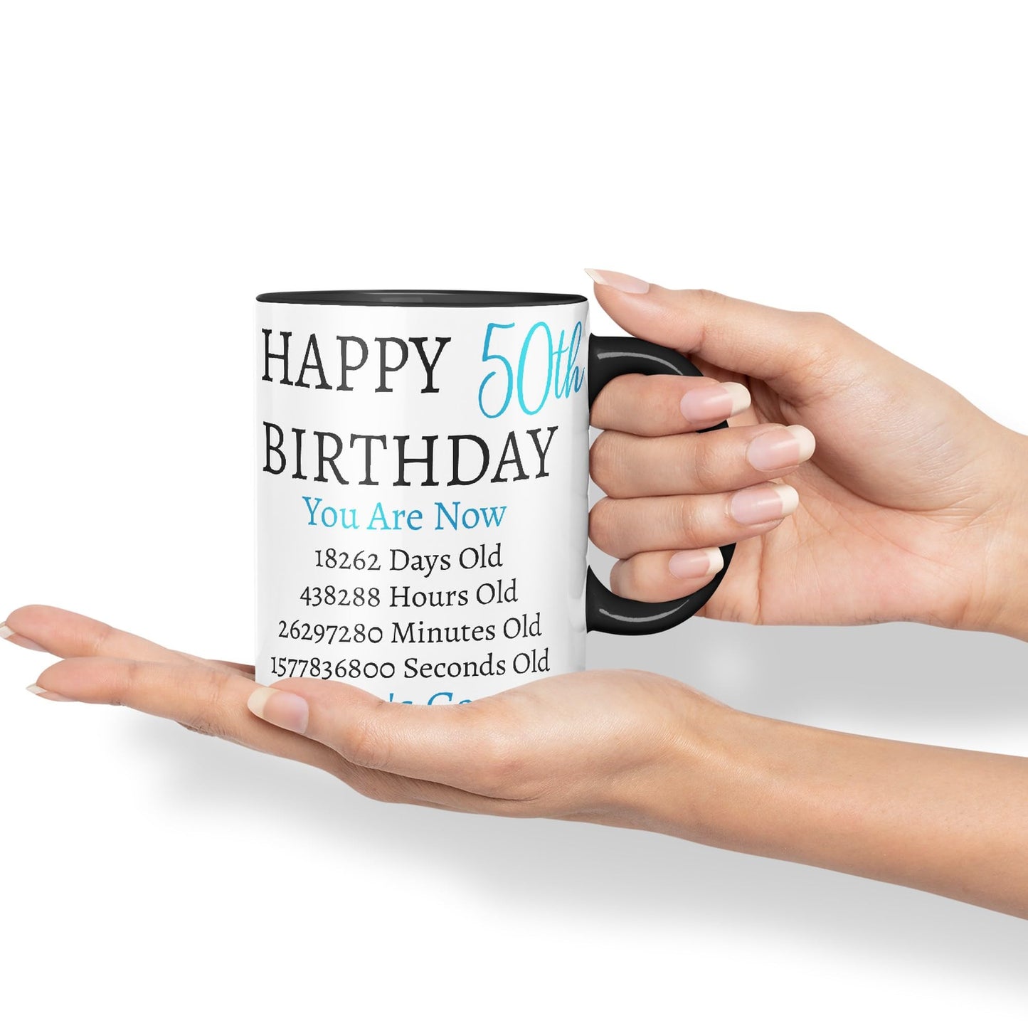 Vixar But Who's Counting Happy 50th Birthday Ceramic Coloured Mug Cup Gift Days Hours Minutes (Blue)