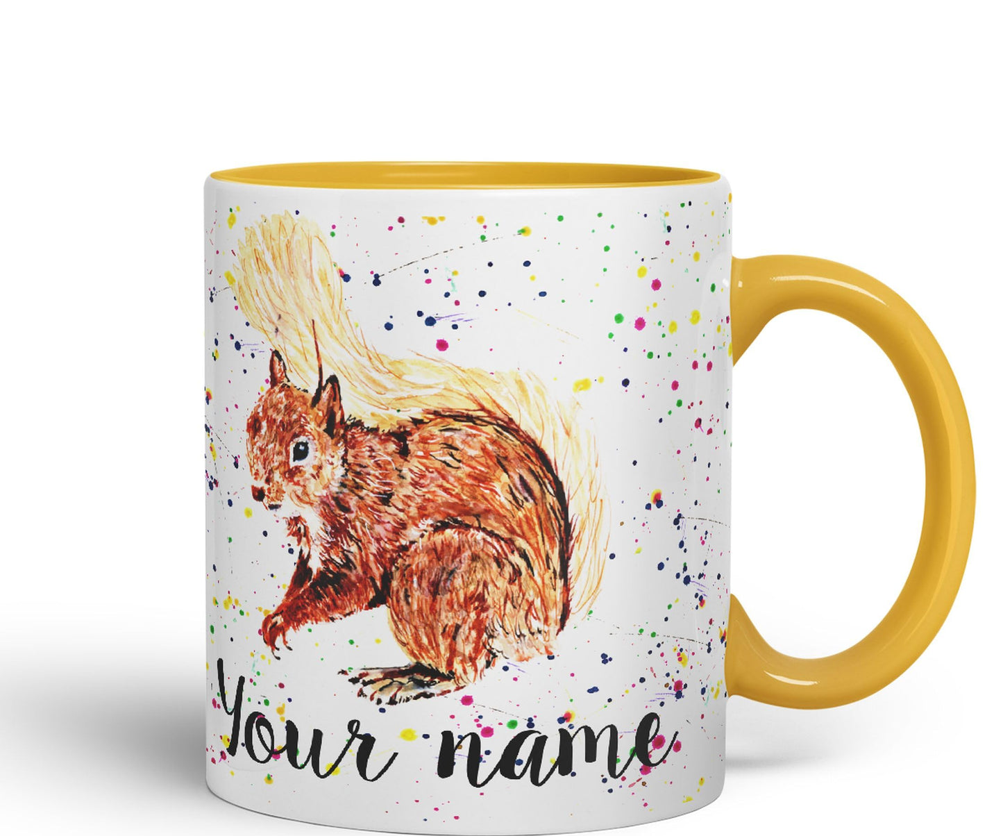 Personalised mug with Your Text name Squirrel Park wildlife animals Watercolour Art Coloured Ceramic Mug Cup Gift 330ml 11oz Custom Work Office Tea Coffee