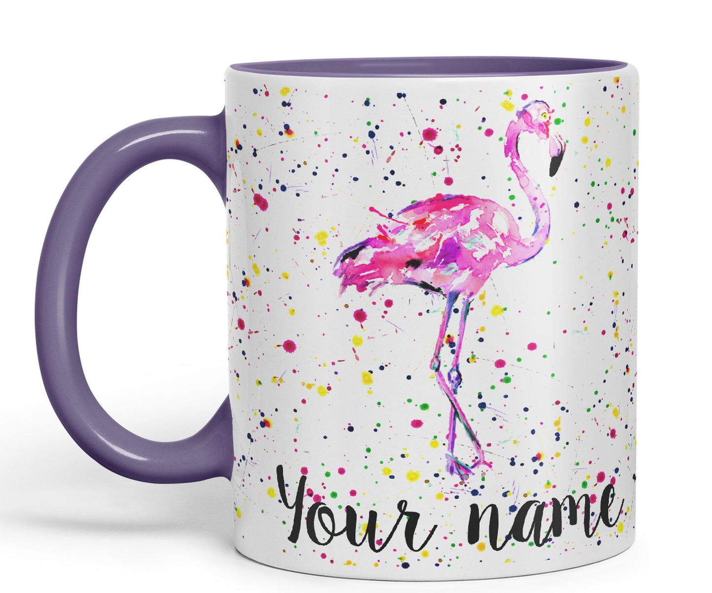 Vixar Personalised with Your Text Flamingo Bird Animals Watercolour Art Coloured Ceramic Mug Cup Gift 330ml 11oz Custom Work Office Tea Coffee