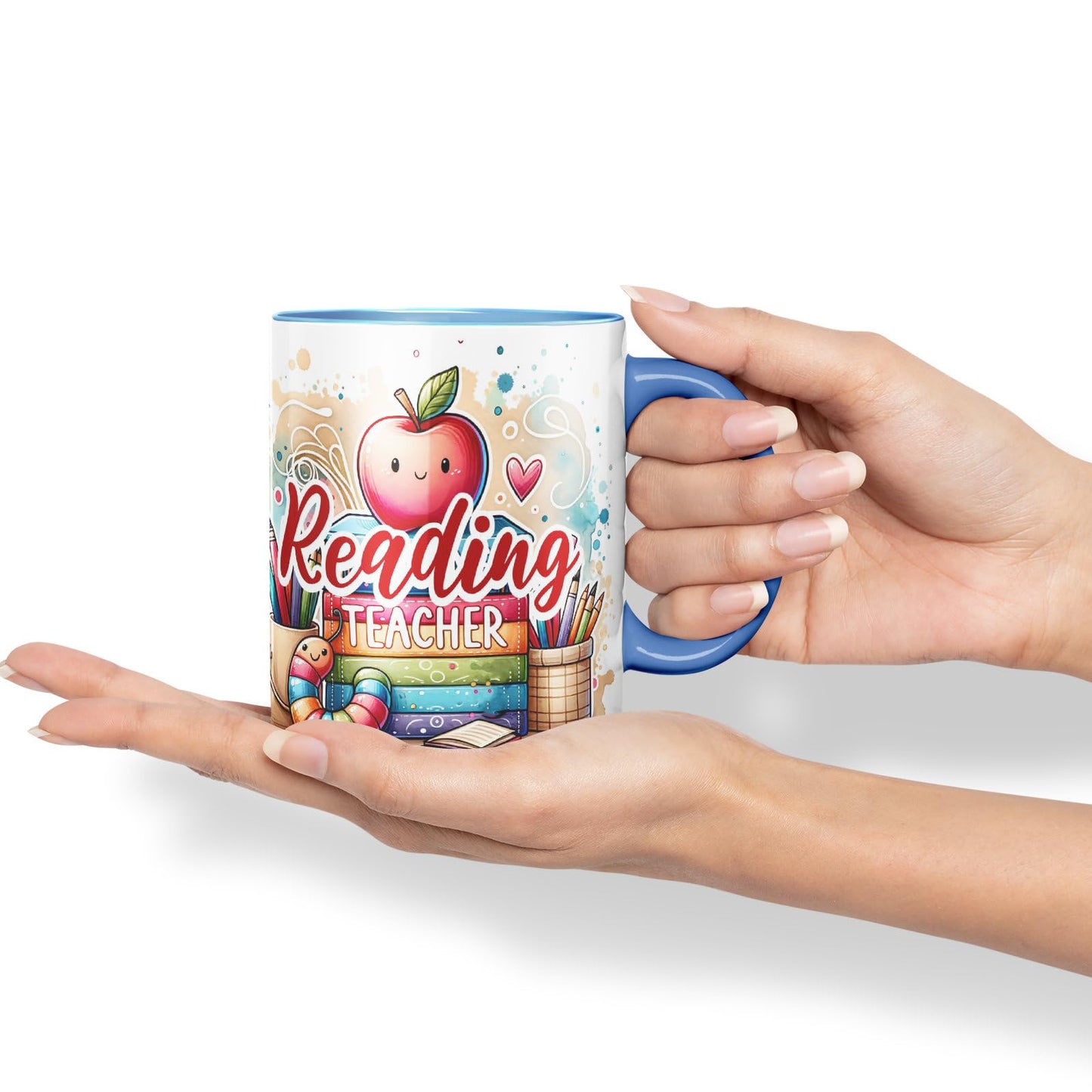 Vixar Reading Teacher Mug Thank You, End of School Gift Ceramic Coloured Mug Cup for Tea Coffee Hot Brew 330ml 11Oz Gift