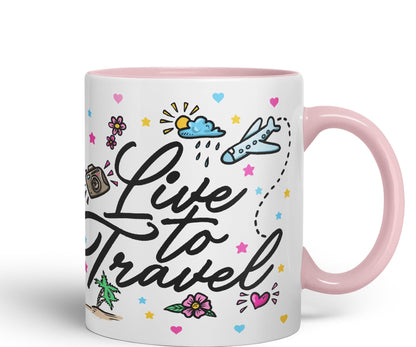 Vixar I Love Travel Live to Travel Coloured Ceramic Mug Cup Gift 330ml 11oz Work Office Tea Coffee Gift Traveler