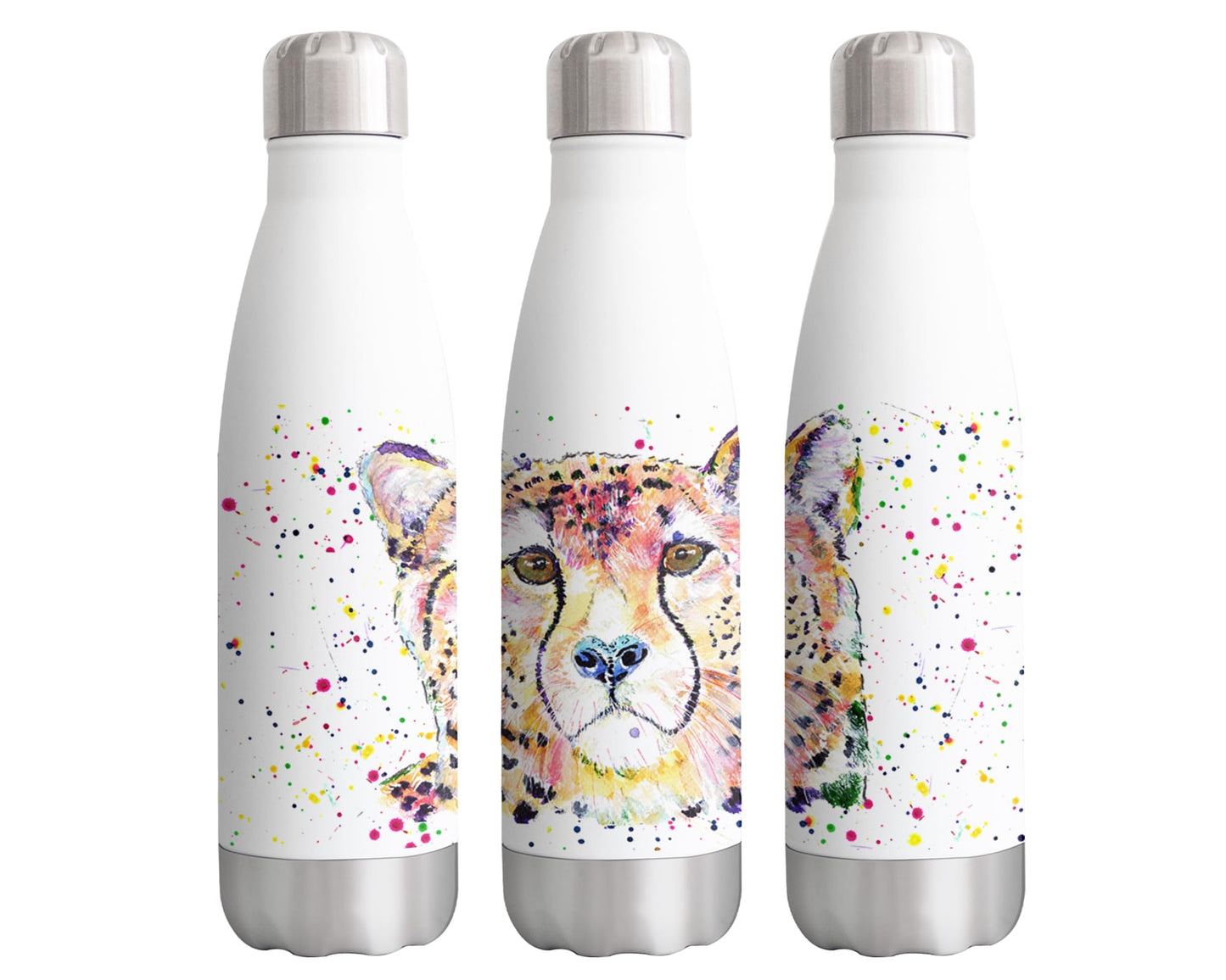 Vixar Cheetah Big cat safari Animals Watercolour Bottle double Wall insulated Stainless steel sport Drinks 500ml