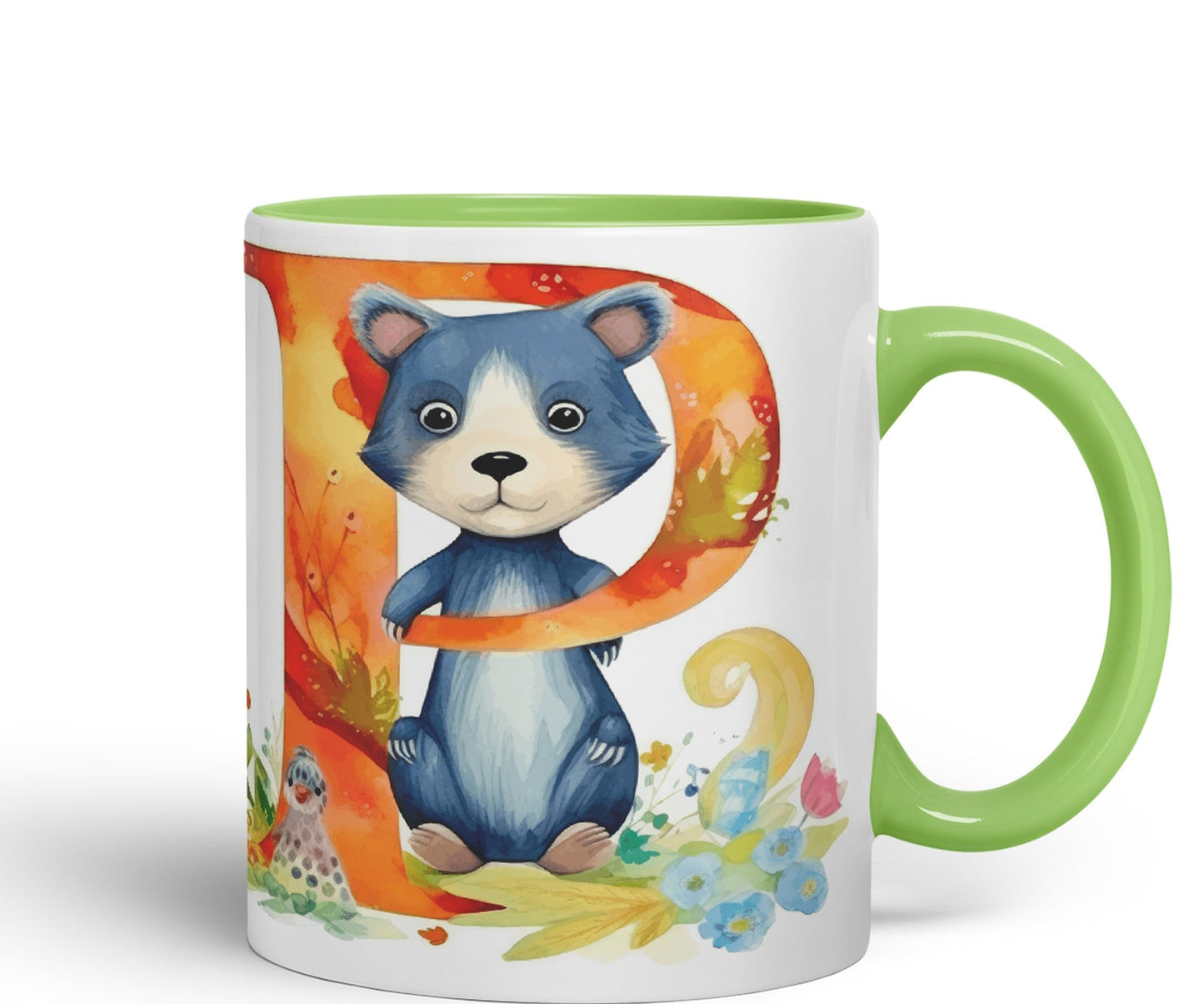 Letter P mug, Animals Alphabet Letter P Monogram animal for kids Ceramic Coloured Mug Cup for Tea Coffee Hot brew 330ml 11Oz Gift