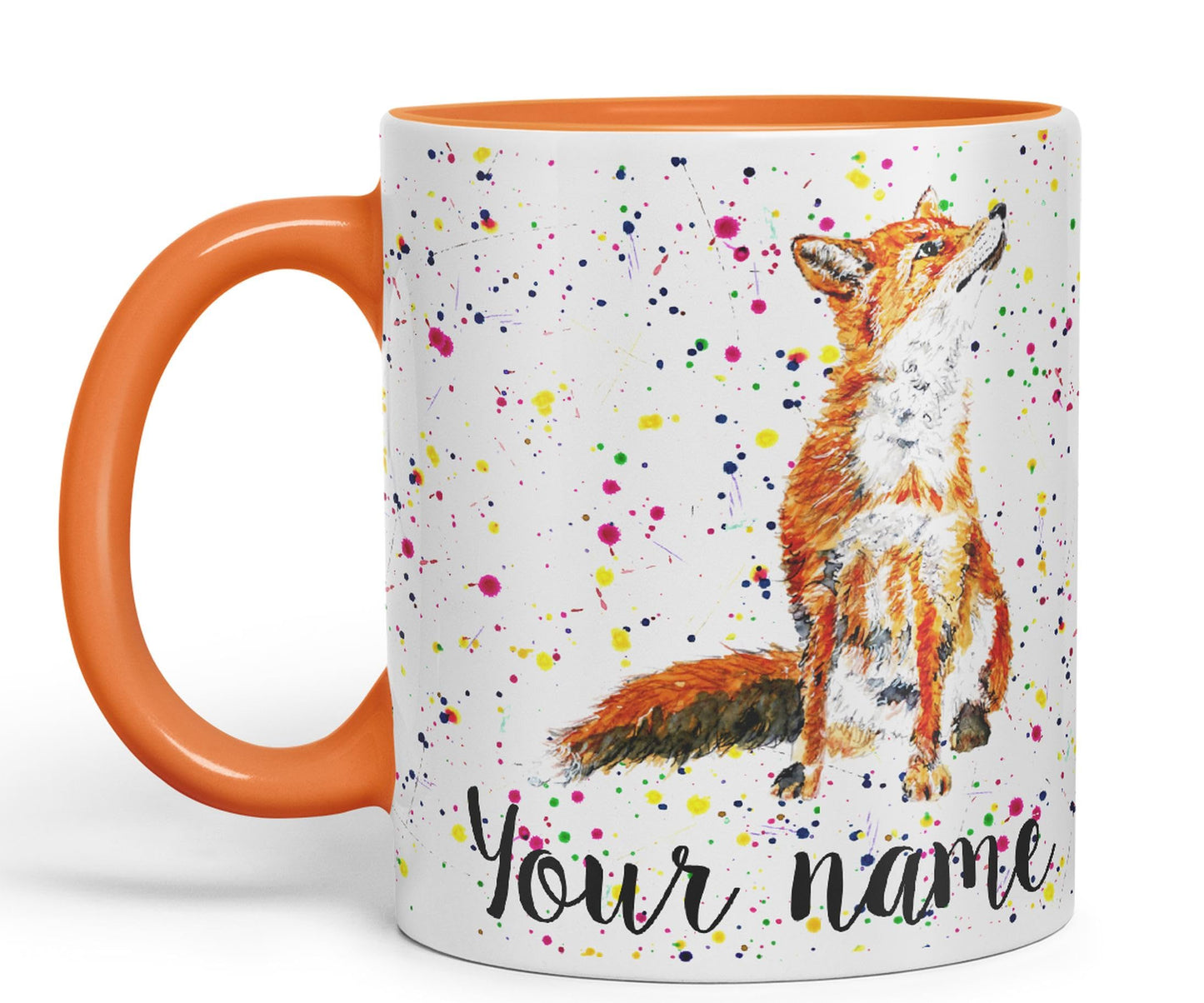 Vixar Personalised with Your Text Fox British Wildlife Animals Watercolour Art Coloured Ceramic Mug Cup Gift 330ml 11oz Custom Work Office Tea Coffee