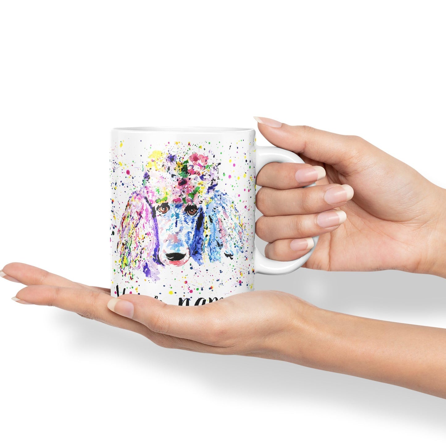 Vixar Personalised with Your Text Poodle Bridge Dog Pet Animals Watercolour Art Coloured Ceramic Mug Cup Gift 330ml 11oz Custom Work Office Tea Coffee