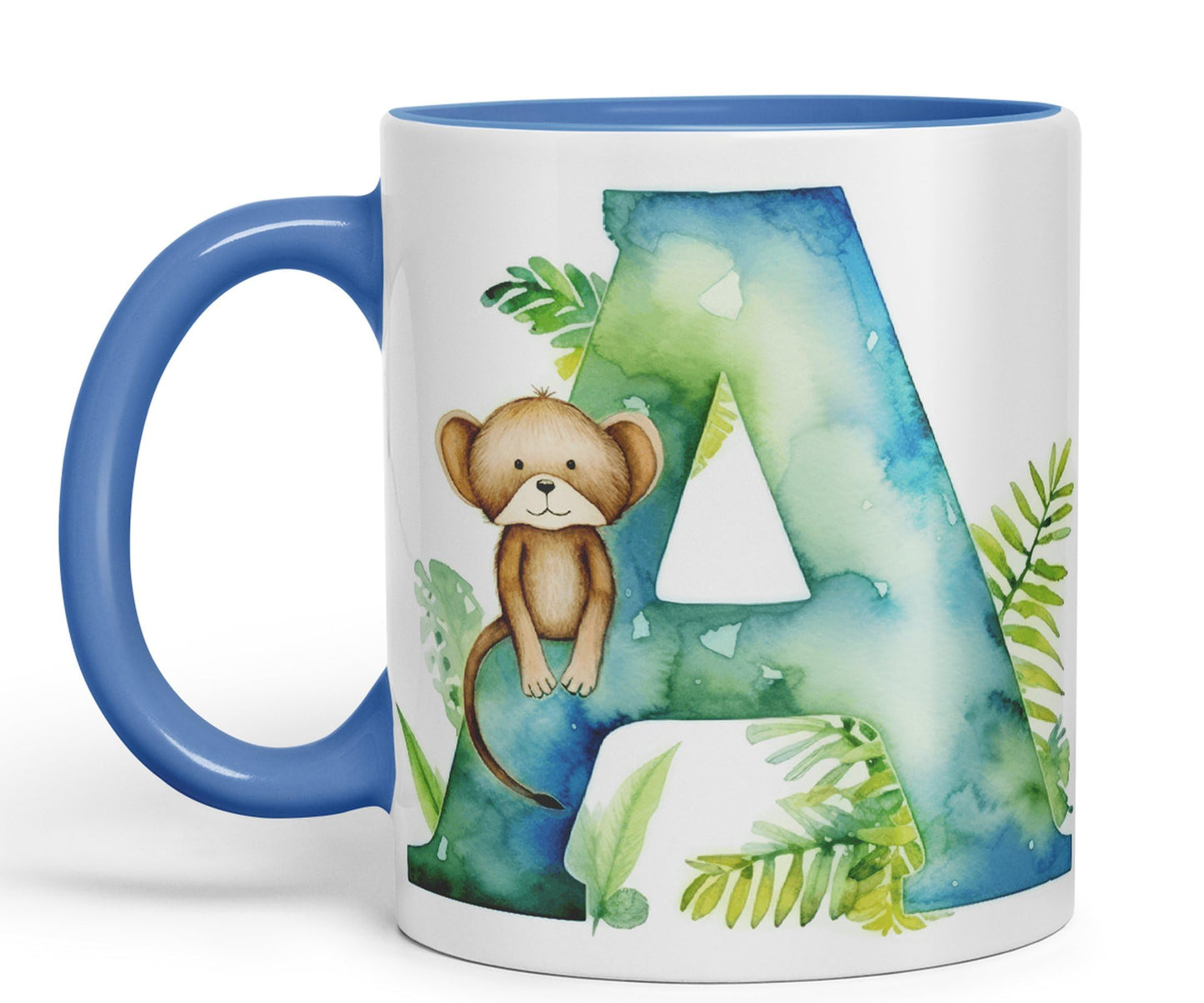 Letter A mug, Animals Alphabet Letter A Monogram animal for kids Ceramic Coloured Mug Cup for Tea Coffee Hot brew 330ml 11Oz Gift