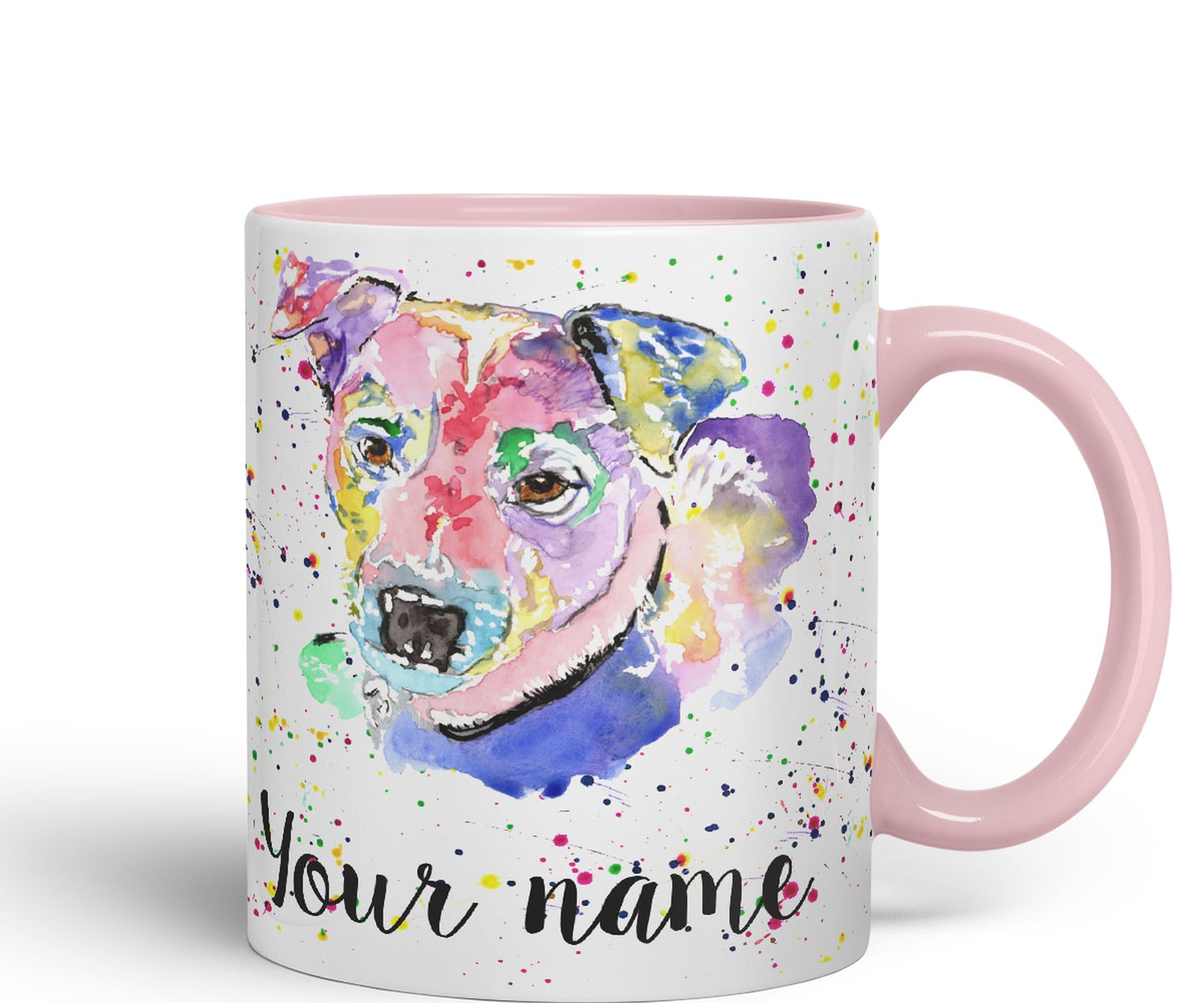 Personalised mug with Your Text name Jack Russell Terrier Dog pet animals Watercolour Art Coloured Ceramic Mug Cup Gift 330ml 11oz Custom Work Office Tea Coffee