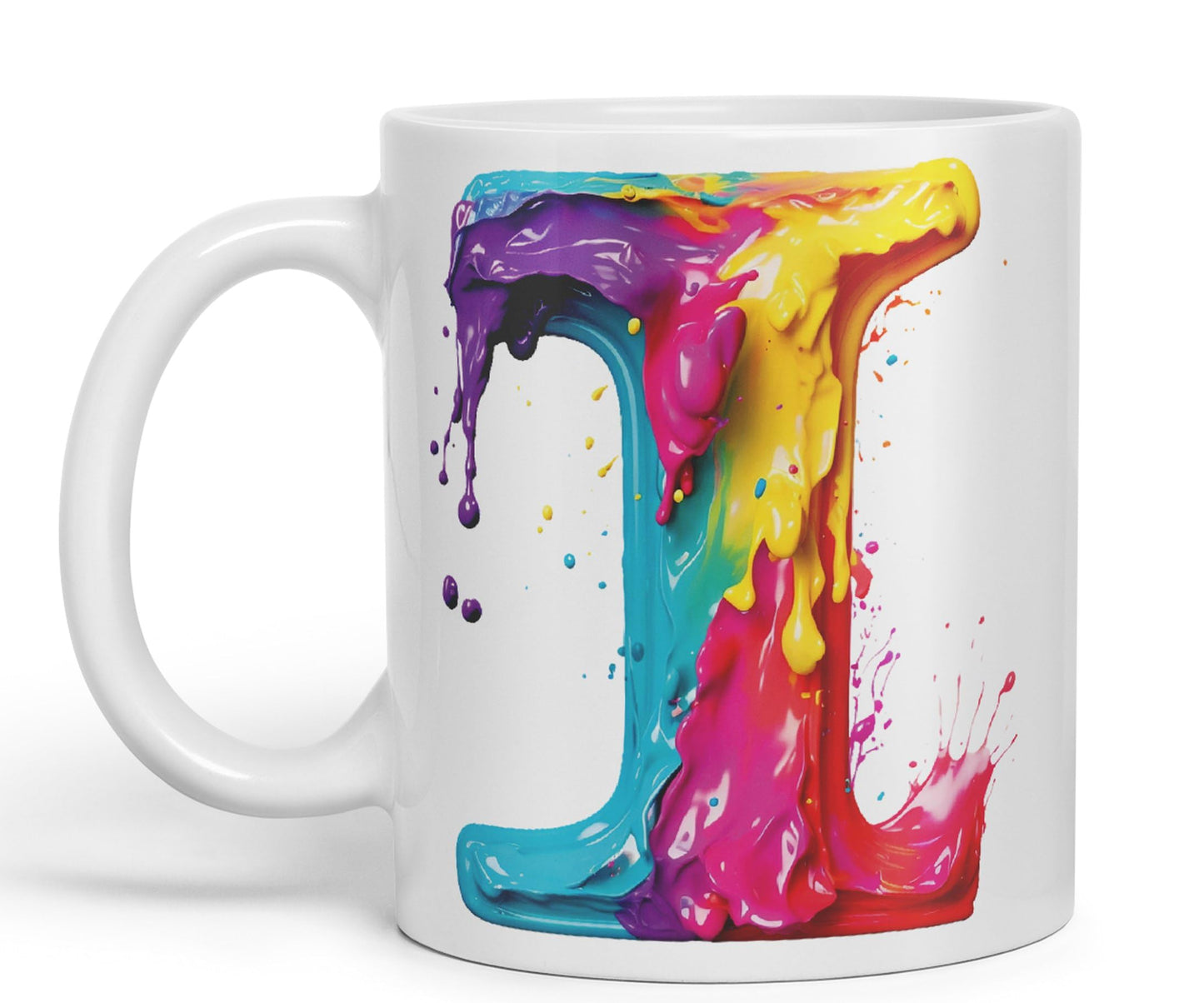 Letter I mug, Alphabet Letter I Monogram watercolour Ceramic Coloured Mug Cup for Tea Coffee Hot brew 330ml 11Oz Gift