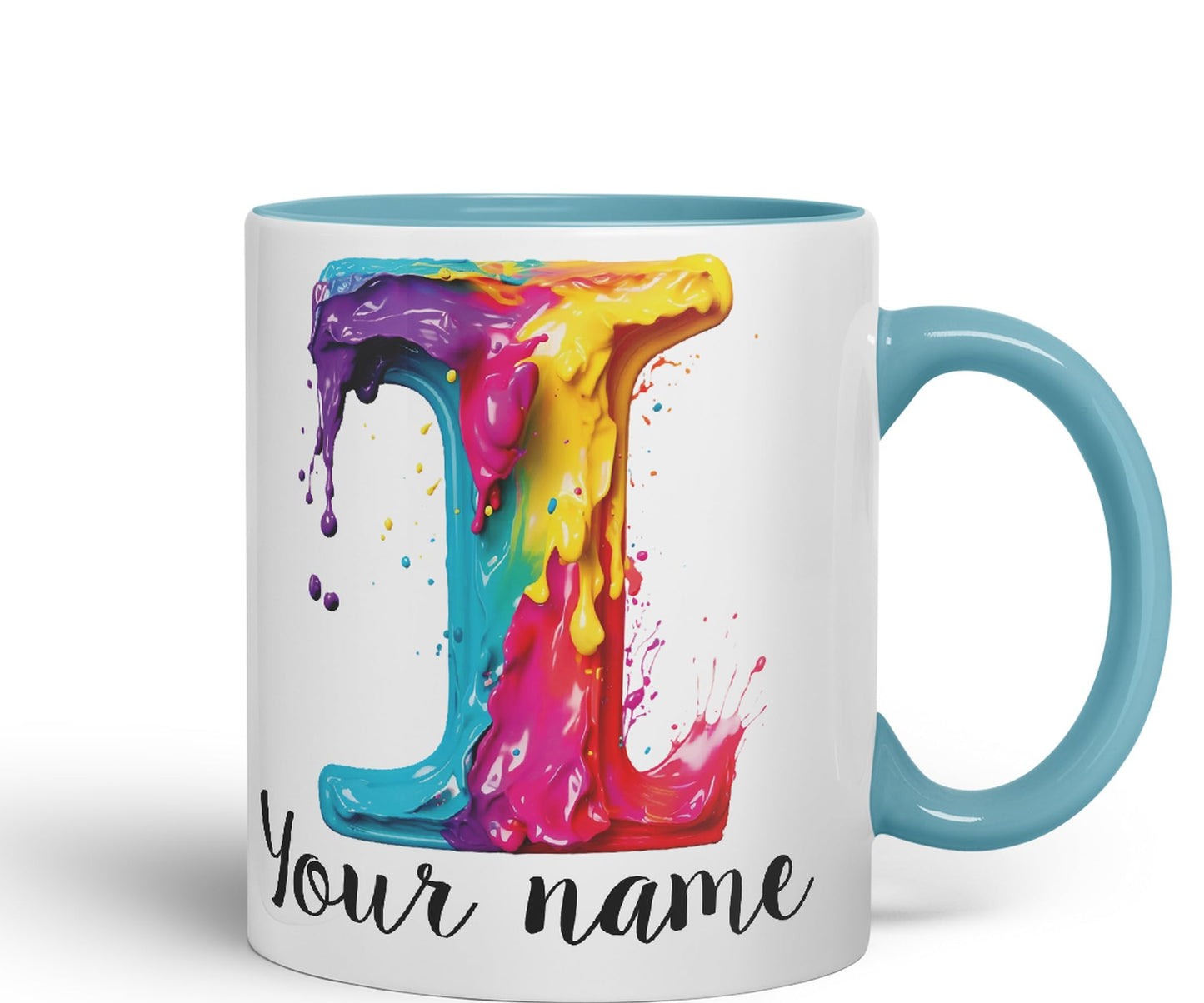 Personalised Letter I mug, Alphabet cusomized custom Letter I Monogram watercolour Ceramic Coloured Mug Cup for Tea Coffee Hot brew 330ml 11Oz Gift