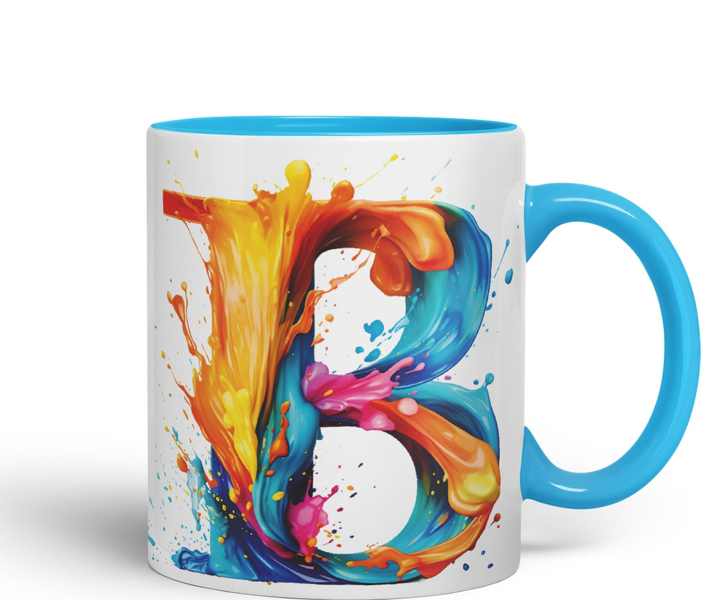 Letter B mug, Alphabet Letter B Monogram watercolour Ceramic Coloured Mug Cup for Tea Coffee Hot brew 330ml 11Oz Gift