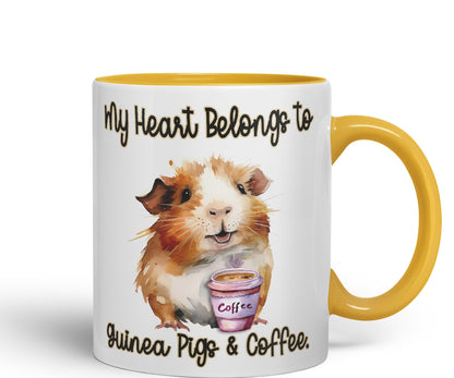 My Heart Belongs to Guine Pig & Coffee, Joke sarkasm Sarcastic Ceramic Coloured Mug Cup for Tea Coffee Hot Brew 330ml 11Oz Gift