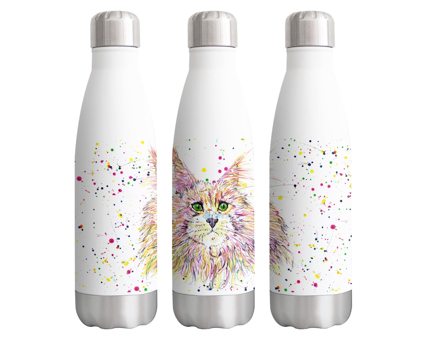 Vixar Maine Coon Big cat Kitten Pet Animals Watercolour Bottle double Wall insulated Stainless steel sport Drinks 500ml