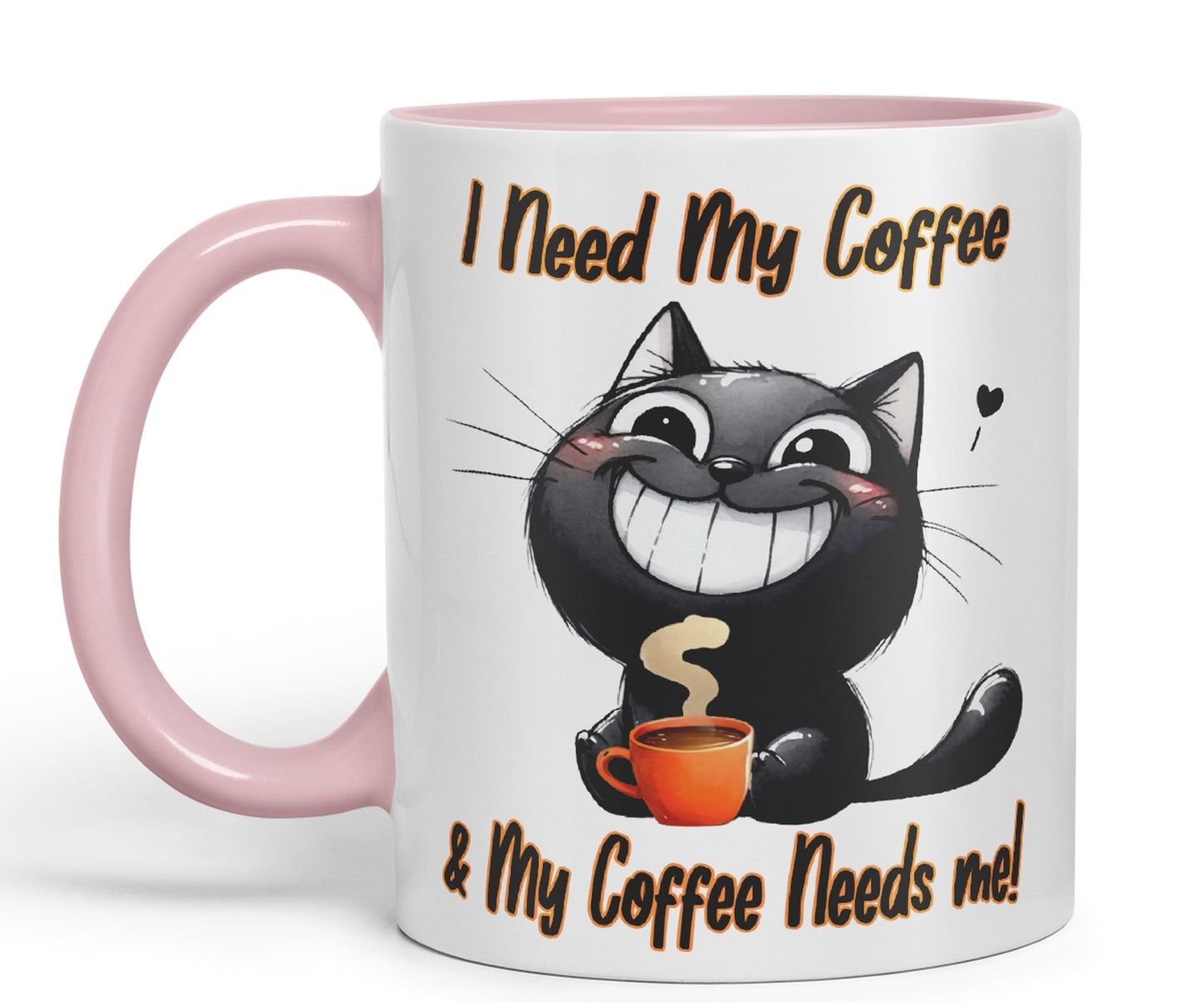 I Need My Coffee &My Coffee Needs Me! Cat Joke sarkasm Sarcastic Ceramic Coloured Mug Cup for Tea Coffee Hot Brew 330ml 11Oz Gift