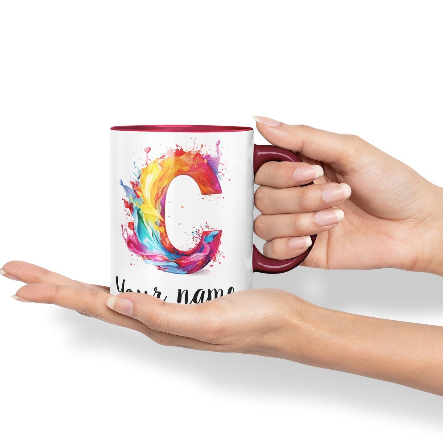 Personalised Letter C mug, Alphabet cusomized custom your Letter C Monogram watercolour Ceramic Coloured Mug Cup for Tea Coffee Hot brew 330ml 11Oz Gift