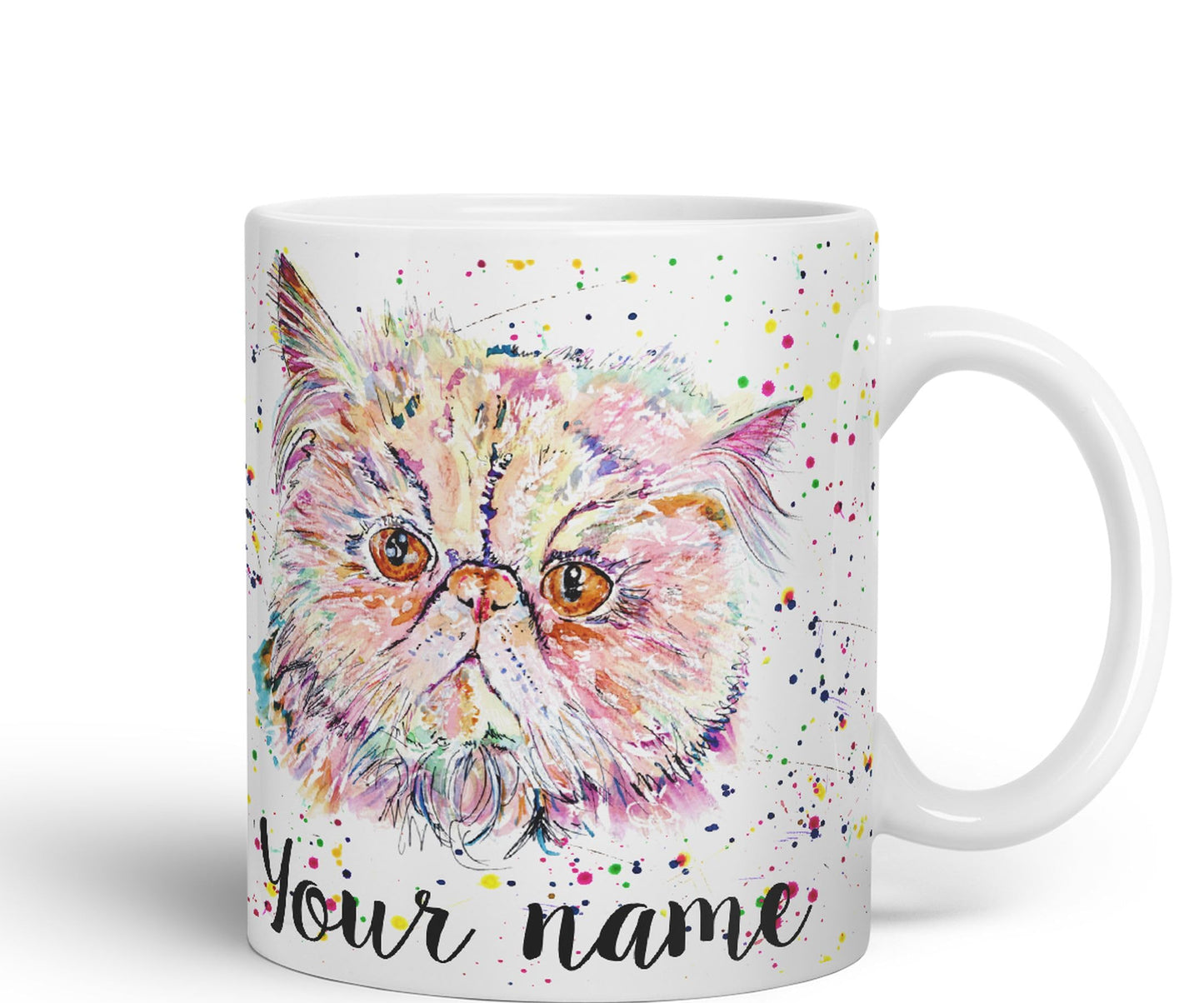 Vixar Personalised with Your Text Persian Cat Kitten Pet Art Coloured Ceramic Mug Cup Gift 330ml 11oz Custom Work Office Tea Coffee