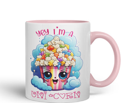 Yey I'm a Unicorn Popcorn Joke sarkasm Sarcastic Ceramic Coloured Mug Cup for Tea Coffee Hot Brew 330ml 11Oz Gift