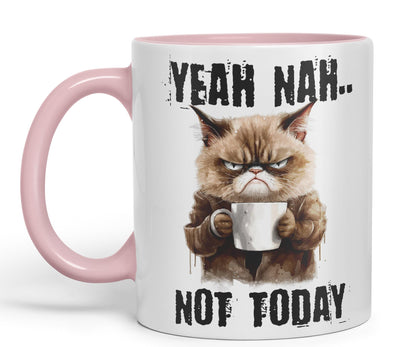 Yeah Nah.. Not Today, Cat Gift Sarcastic Joke Ceramic Coloured Mug Cup for Tea Coffee Hot Brew 330ml 11Oz