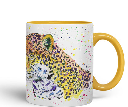 Jaguar Big Cat Safari animals Watercolour Ceramic Coloured Mug Cup for Tea Coffee Hot brew 330ml 11Oz Gift