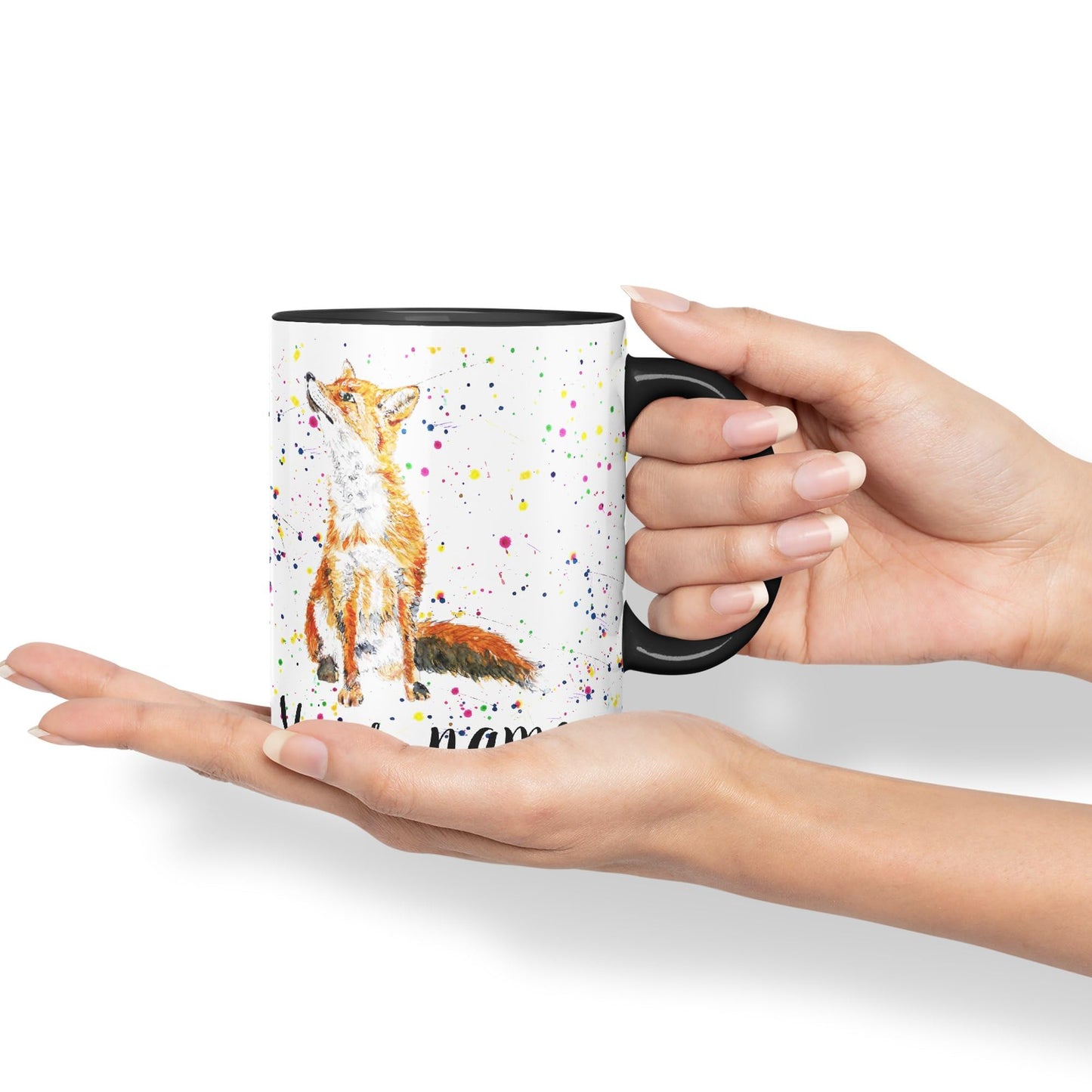 Vixar Personalised with Your Text Fox British Wildlife Animals Watercolour Art Coloured Ceramic Mug Cup Gift 330ml 11oz Custom Work Office Tea Coffee