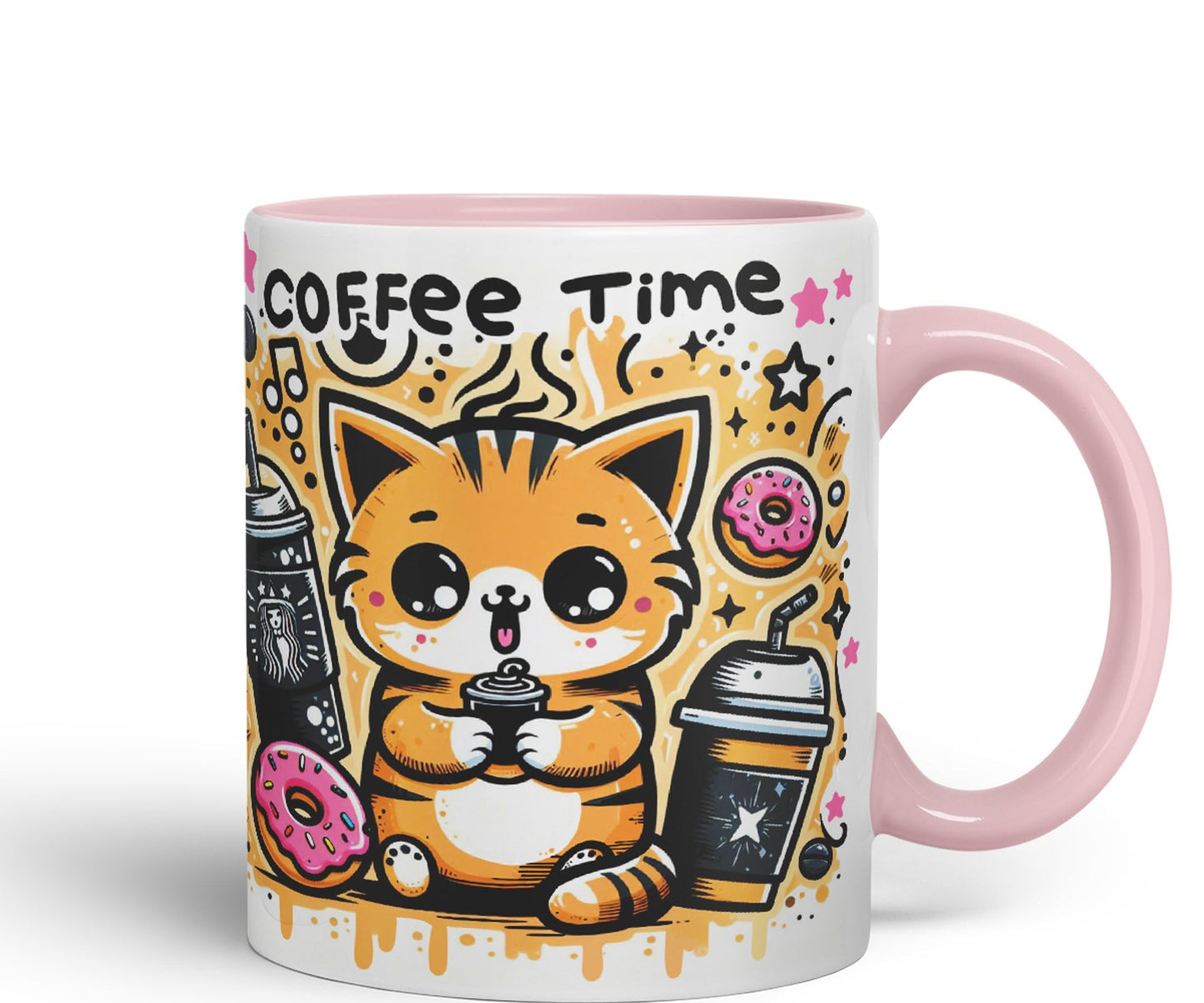 Coffee Time cat Kitten Joke sarkasm Sarcastic Ceramic Coloured Mug Cup for Tea Coffee Hot Brew 330ml 11Oz Gift V1Y