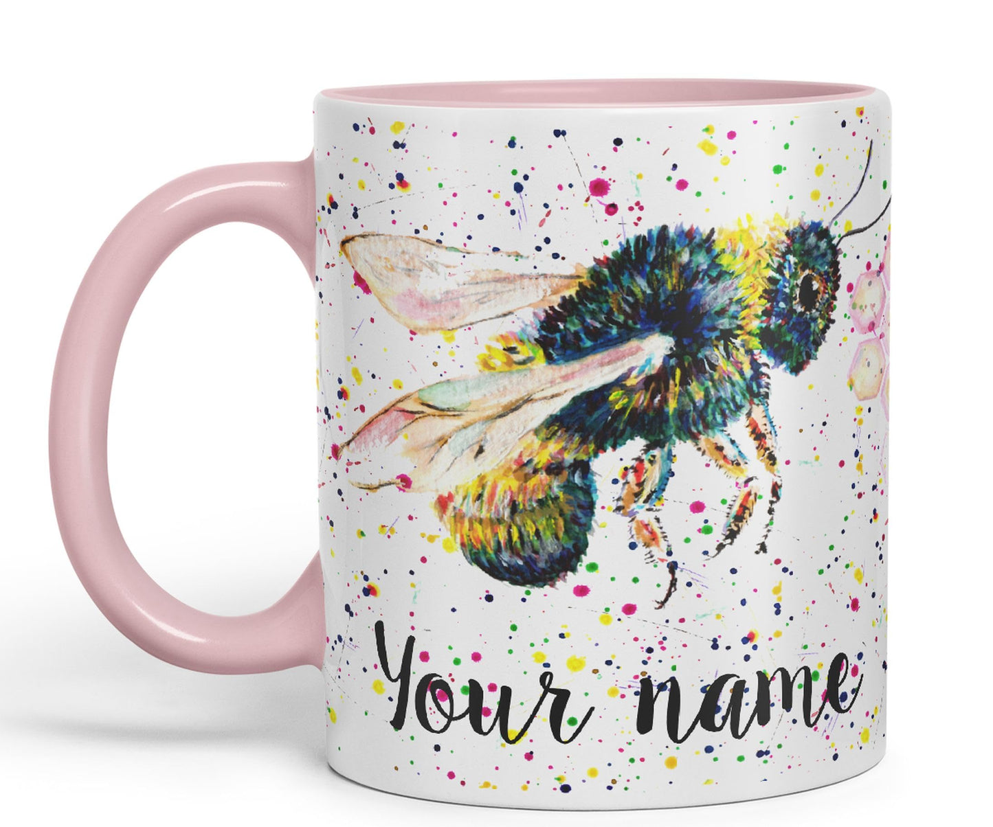 Personalised mug with Your Text name Bees bee Honeycomb animals Watercolour Art Coloured Ceramic Mug Cup Gift 330ml 11oz Custom Work Office Tea Coffee