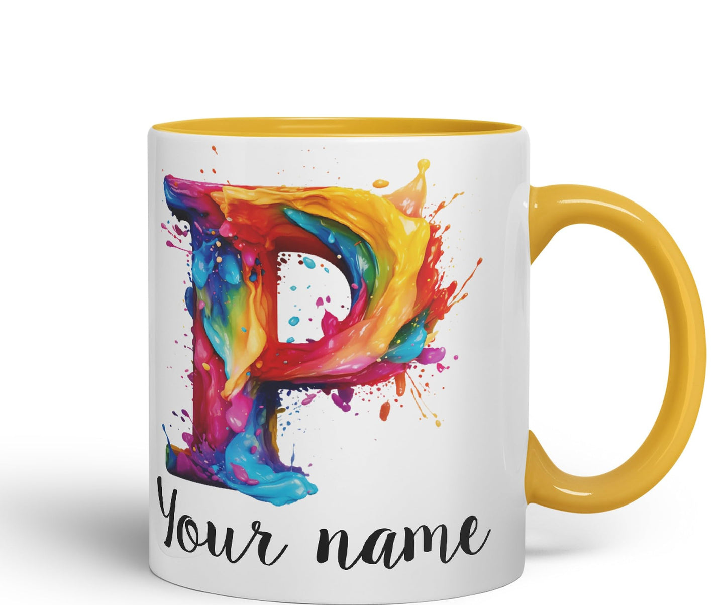 Personalised Letter P mug, Alphabet cusomized custom Letter P Monogram watercolour Ceramic Coloured Mug Cup for Tea Coffee Hot brew 330ml 11Oz Gift