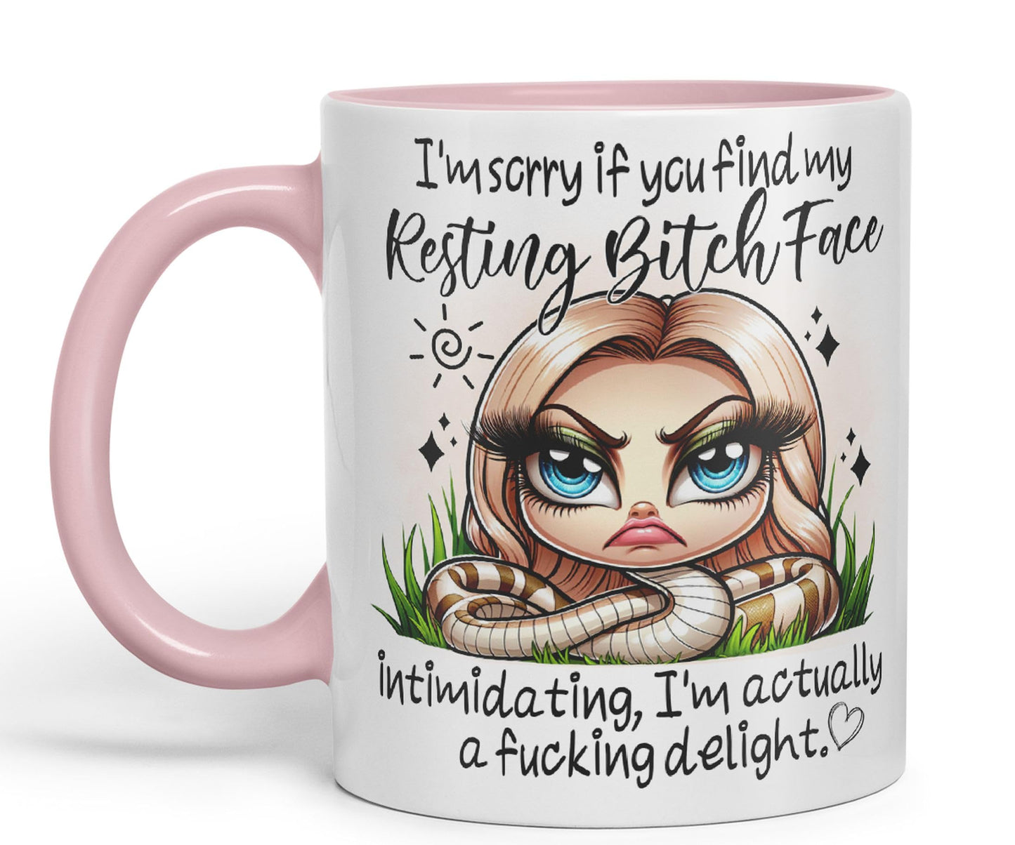 Im Sorry if You find My Resting Bitch face...,Snake Joke sarkasm Sarcastic Ceramic Coloured Mug Cup for Tea Coffee Hot Brew 330ml 11Oz Gift