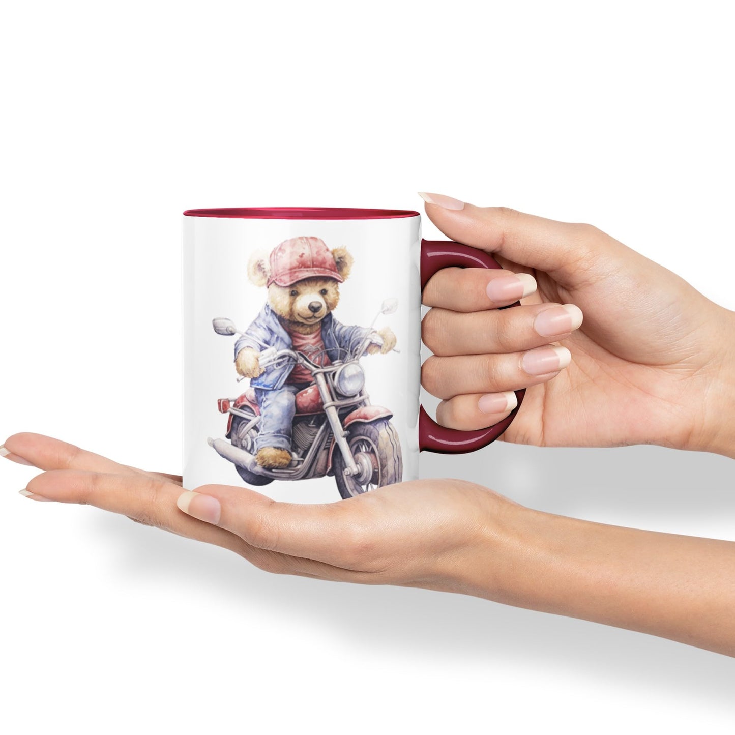 Vixar Teddy Bear Biker Motorbike Ceramic Mug Coloured Mug Cup Gift Birthday Work Office Tea Coffee