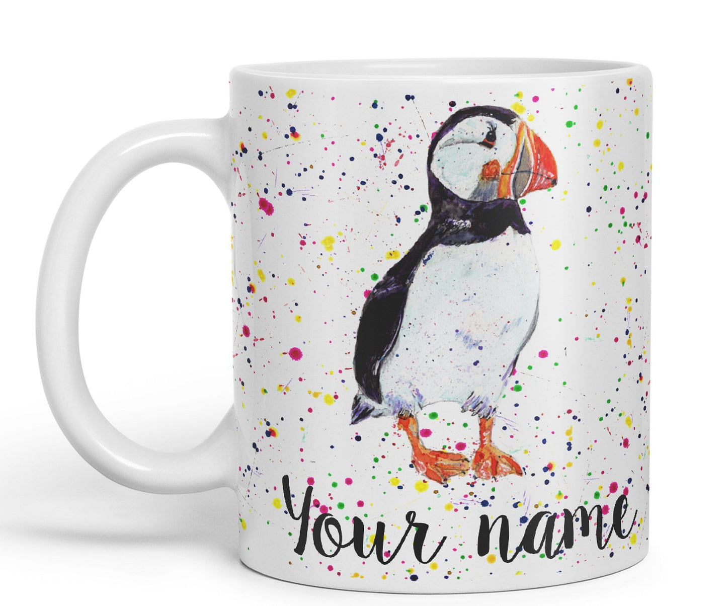 Vixar Personalised with Your Text Puffin Bird Animals Watercolour Art Coloured Ceramic Mug Cup Gift 330ml 11oz Custom Work Office Tea Coffee (O2)