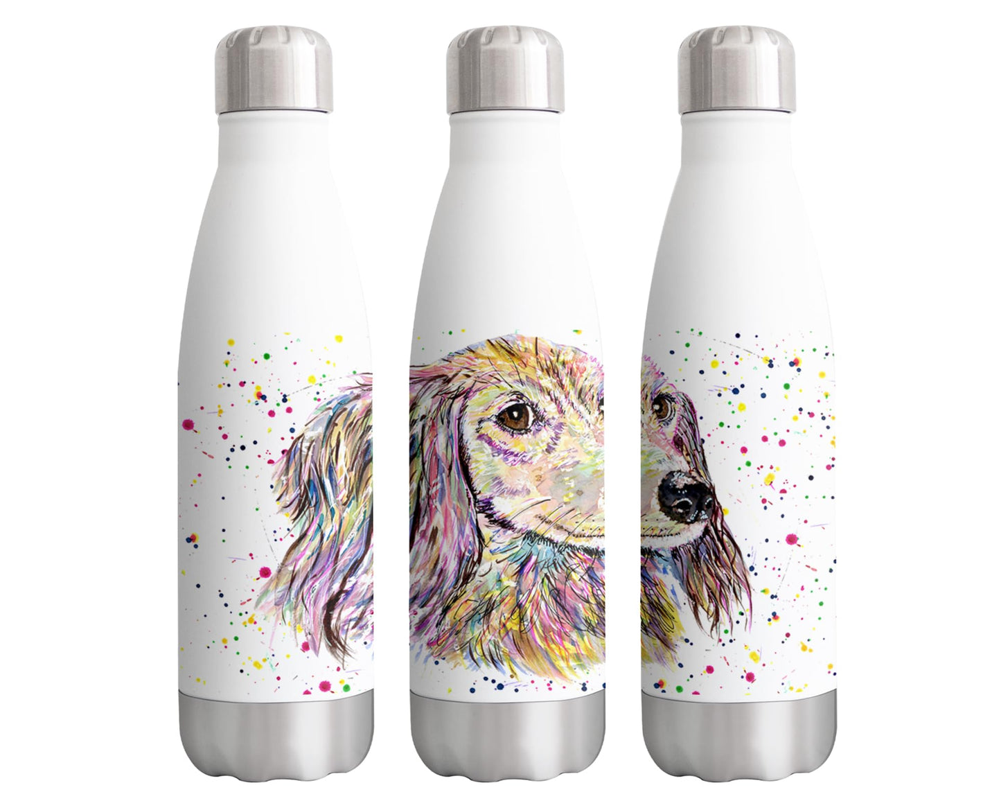 Vixar Dachshund Long Susage Dog Pet Watercolour Bottle double Wall insulated Stainless steel sport Drinks 500ml