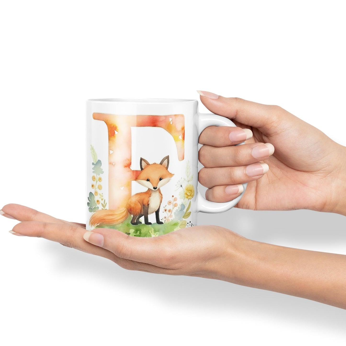 Letter F mug, Animals Alphabet Letter F Monogram animal for kids Ceramic Coloured Mug Cup for Tea Coffee Hot brew 330ml 11Oz Gift