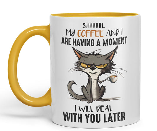 My Coffee and I are Having a Moment, I Will Deal with You Later cat Sarcastic Joke Ceramic Coloured Mug Cup for Tea Coffee Hot Brew 330ml 11Oz