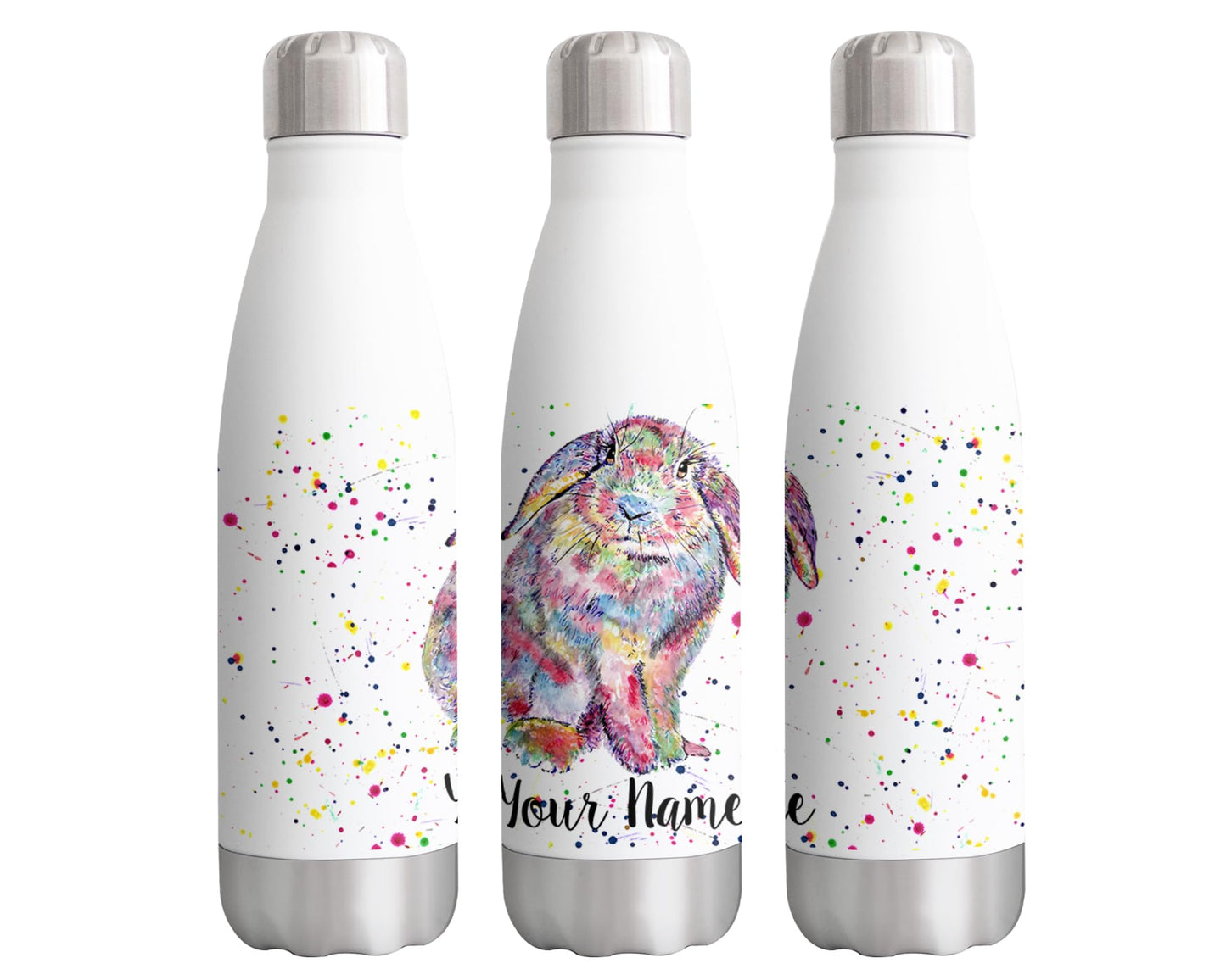 Vixar Lop Personalised Custom Bottle with your Text/name rabbit pet animals Watercolour Animals Bottle Double Wall Insulated Stainless Steel Sport Drinks 500ml