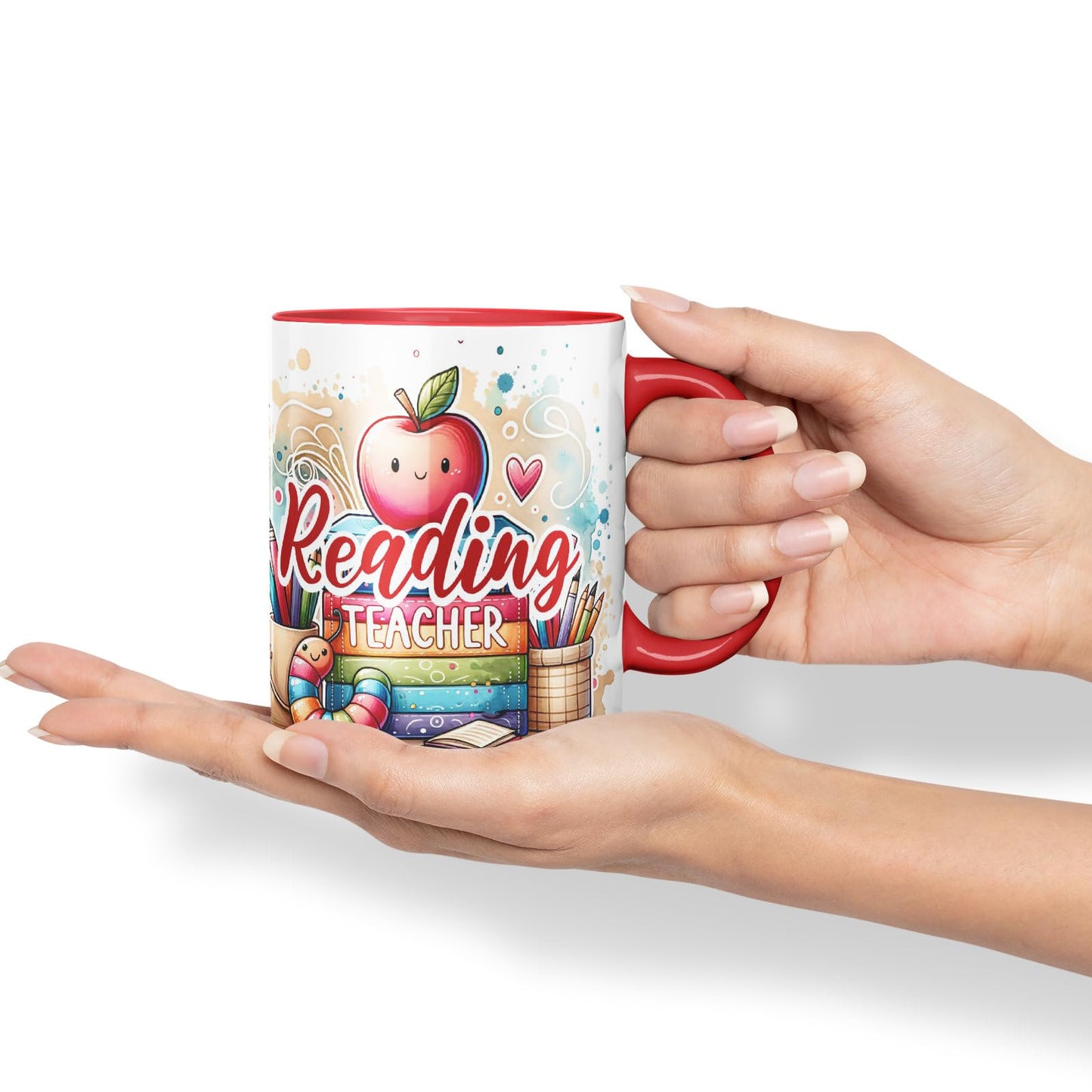 Vixar Reading Teacher Mug Thank You, End of School Gift Ceramic Coloured Mug Cup for Tea Coffee Hot Brew 330ml 11Oz Gift