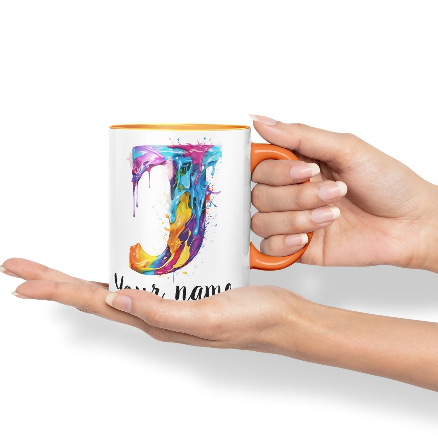 Personalised Letter J mug, Alphabet cusomized custom Letter J Monogram watercolour Ceramic Coloured Mug Cup for Tea Coffee Hot brew 330ml 11Oz Gift