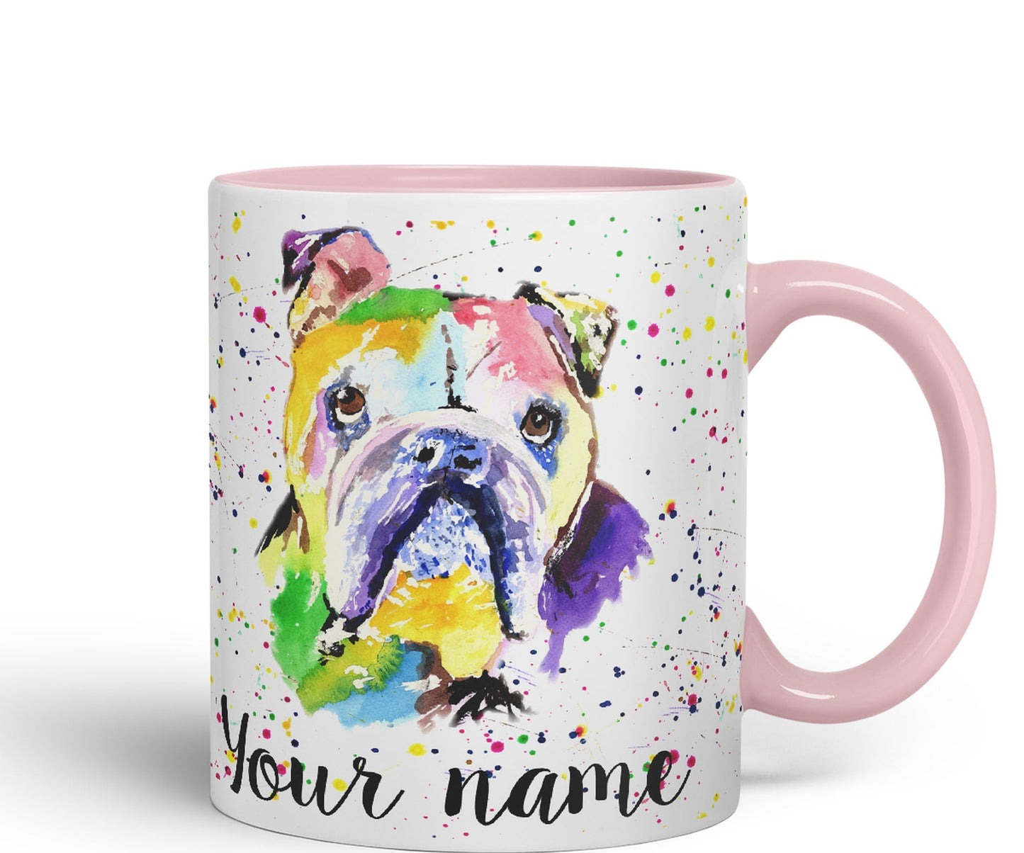 Vixar Personalised with Your Text Bully British Buldog Dog Pet Animal Watercolour Art Coloured Ceramic Mug Cup Gift 330ml 11oz Custom Work Office Tea Coffee