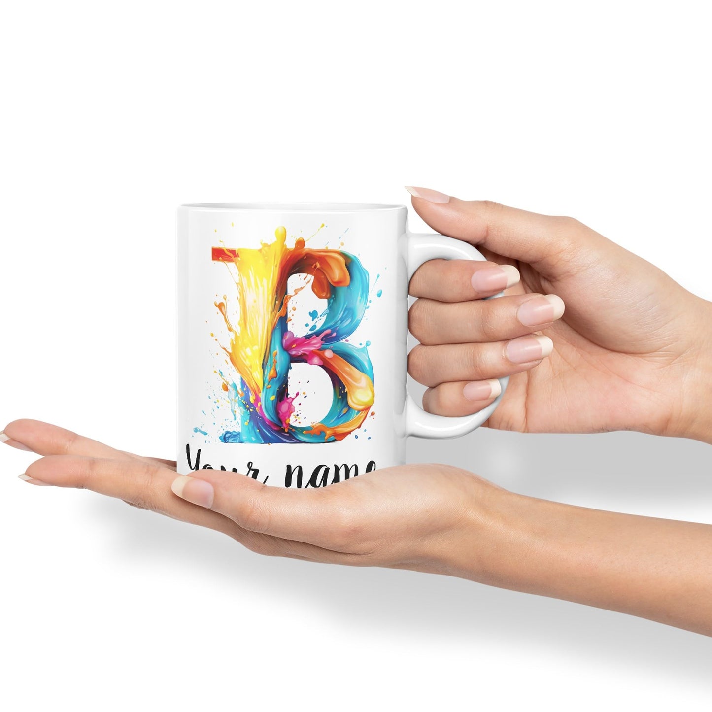 Personalised Letter B mug, Alphabet cusomized custom your Letter B Monogram watercolour Ceramic Coloured Mug Cup for Tea Coffee Hot brew 330ml 11Oz Gift